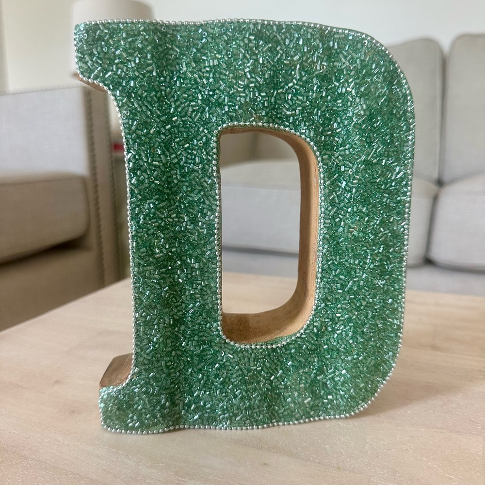 Green Beaded Wooden Decorative Letter D